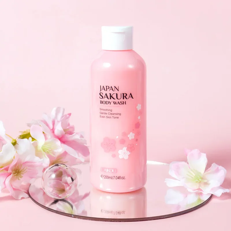 LAIKOU Sakura Shower Gel Long Moisturizing Smooth Long Lasting Fragrance Gentle Foam Body Cleansing Bath Product 200ml 2
