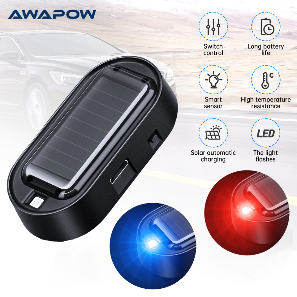 Awapow Simulation Car Solar Anti-Theft Light Car Simulation Immobiliser Car Alarm Led Simulation Warning Light Burst Flash