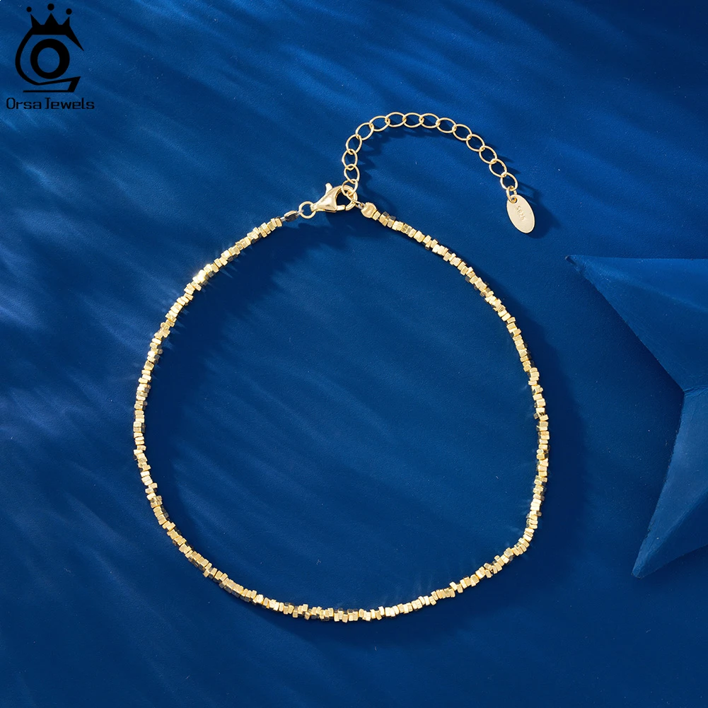 14K Gold 925 Sterling Silver Nugget Chain Anklets for Women Fashion Unique Foot Bracelet Ankle Straps Jewelry SA57