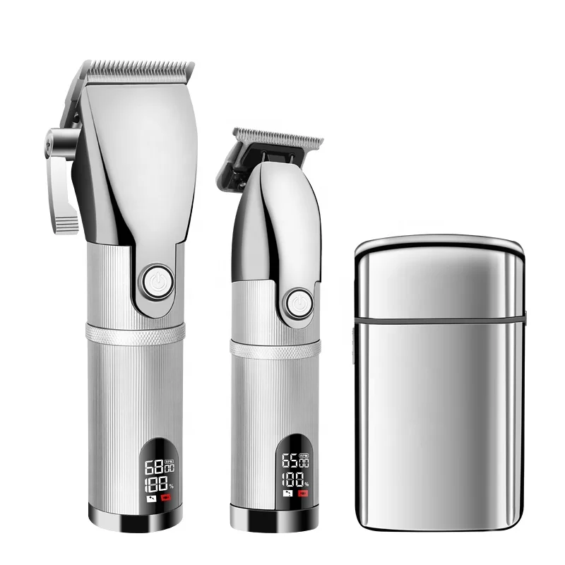 

Factory Hot Sale Silver Metal Barbershop Cutter Hair Cutting Machine Cordless Clipper Trimmer Shaver cut Set