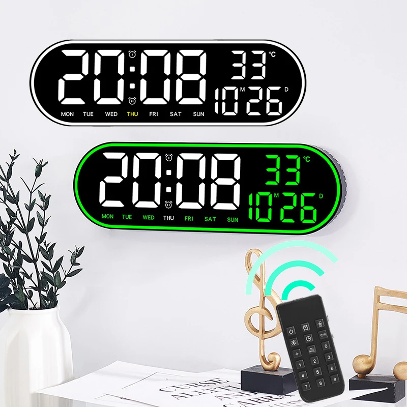 Large LED Digital Wall Clock with Temperature Date Week Display Alarms Clock Timer Countdown