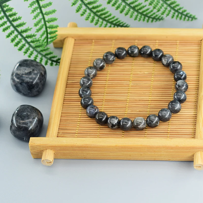 Real Natural Labradorite Stone Bead Bracelet Men Women Vintage Black Flash Stone Bracelet with Original Natural Crystal Gift