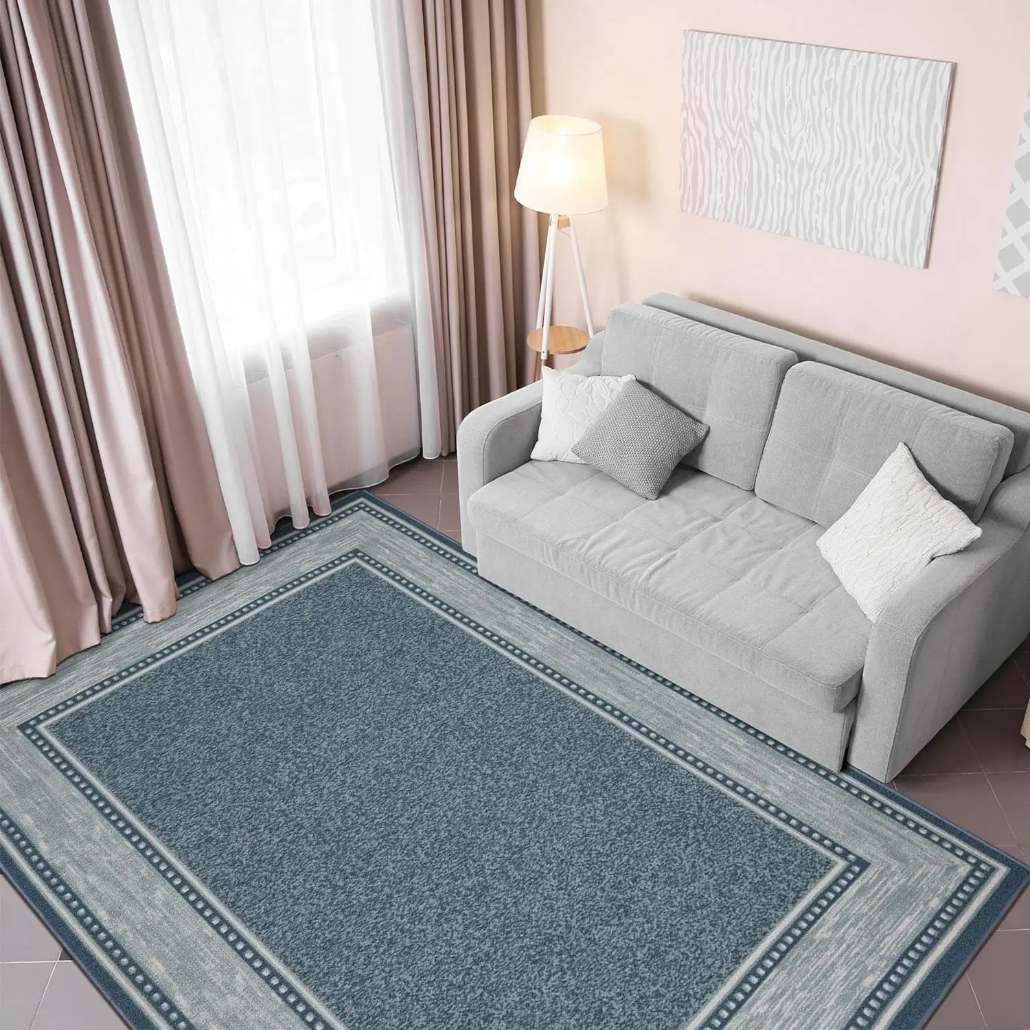 

New Collection Non-Slip Rubberback Bordered Design 5x7 Indoor Area Rug, 5' X 6'6", Turquoise Free Shipping