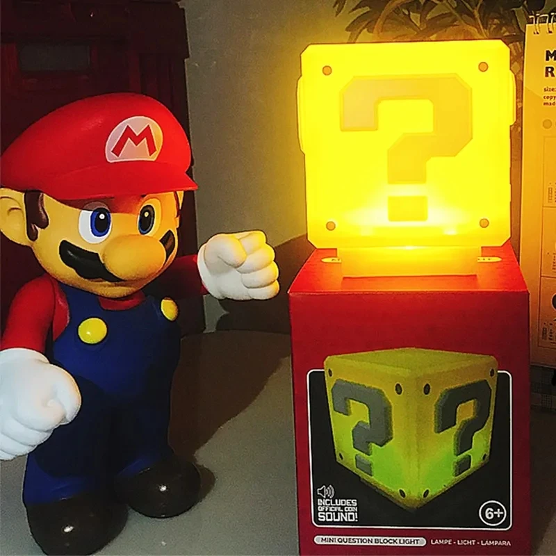 10cm Super Mario Bros Figure Anime LED Question Mark Brick Night Light USB  Charging Desk Lamp Statue Decorative Light Kids Gifts