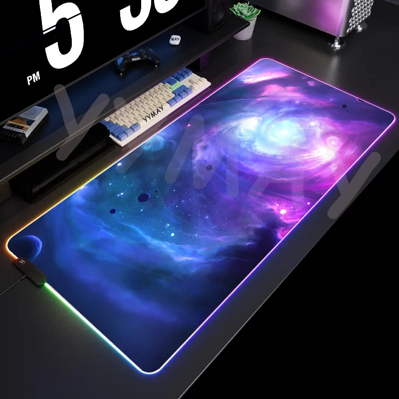 thumbnail image 1 of Alfombrilla de ratón RGB para videojuegos, cielo estrellado, alfombrillas para ratón espacial, alfombrillas para jugador LED grandes, almohadillas para teclado XXL, alfombrilla luminosa para escritori, 1 of 5