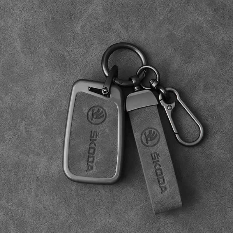 Leather Zinc Alloy Car Smart Remote Key Case key case key case cover car key shell remote control case cover Full Cover Protector Shell Fob For Skoda Kodiaq Superb A7 Auto Keychain Accessories