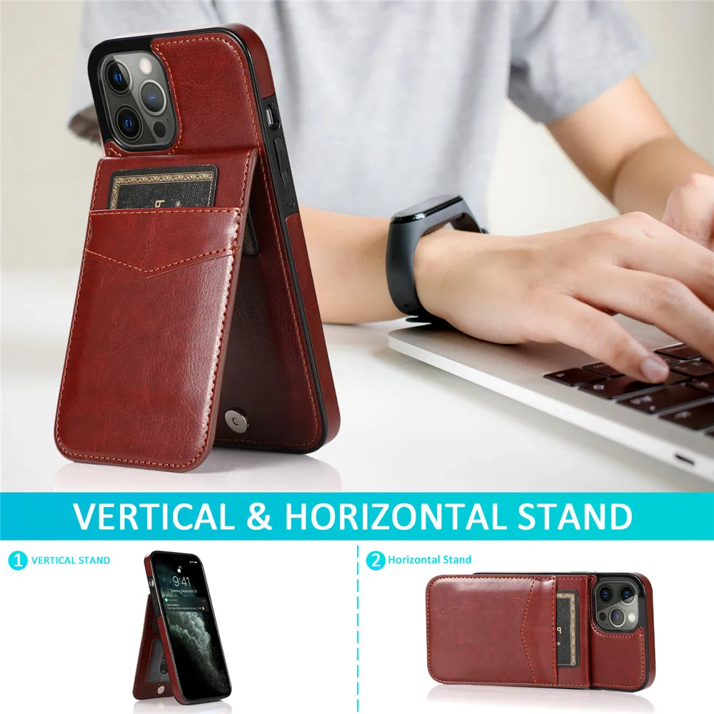 Elegant Leather Stand Wallet Case - Premium Shockproof Fashion Cover