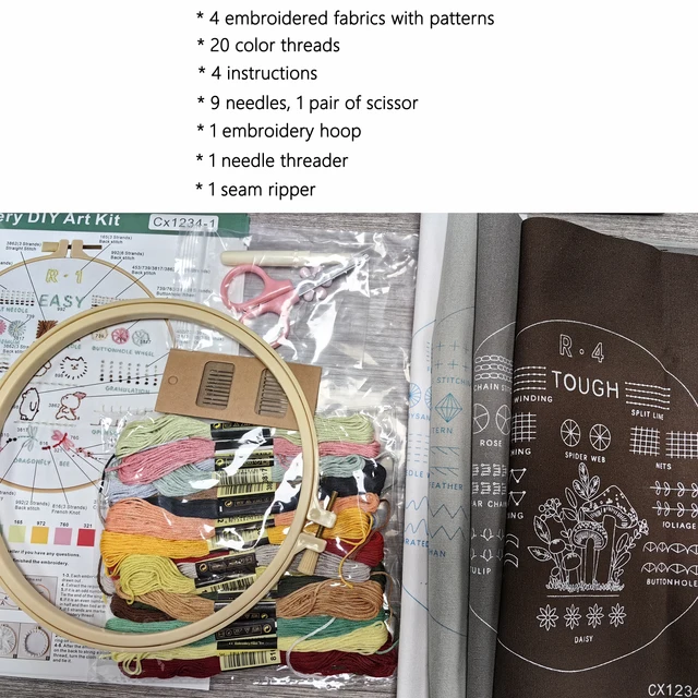 4 Stage Embroidery Kit for Beginners Adults Learn 38 Stitch Techniques with Floral Patterns Threads Tools Easy Instructions 2