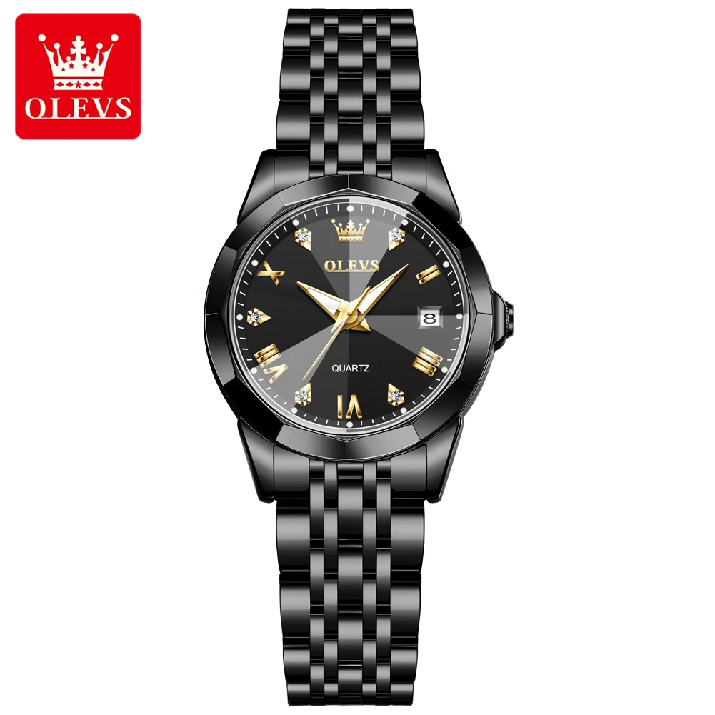 OLEVS Orologio Da Donna Elegante Con Cronografo, Cinturino In Pelle, Quadrante Con Diamanti E Numeri Romani, Impermeabile 30m