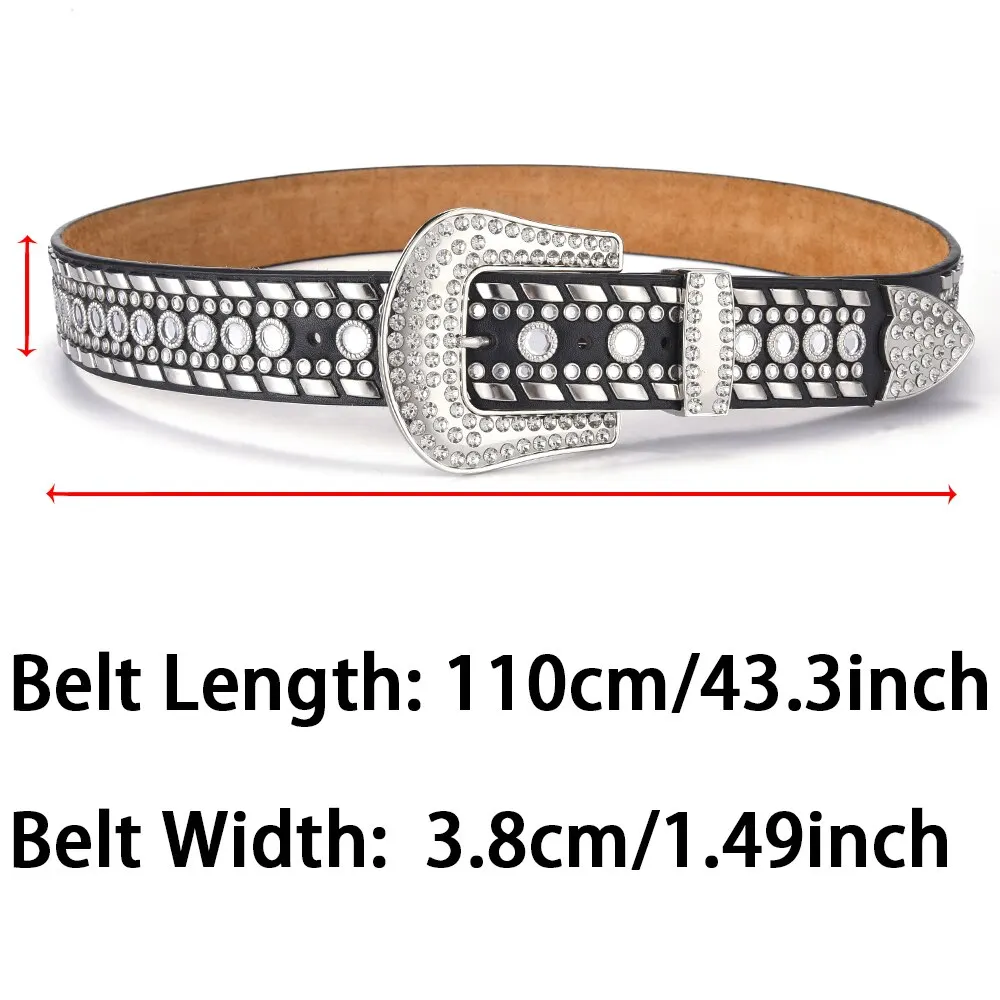 Women's Jeans Rhinestone Large Waistband Western Jeans Shiny Rivet Design PU Leather Artificial Rhinestone Waistband Hip Hop Pun