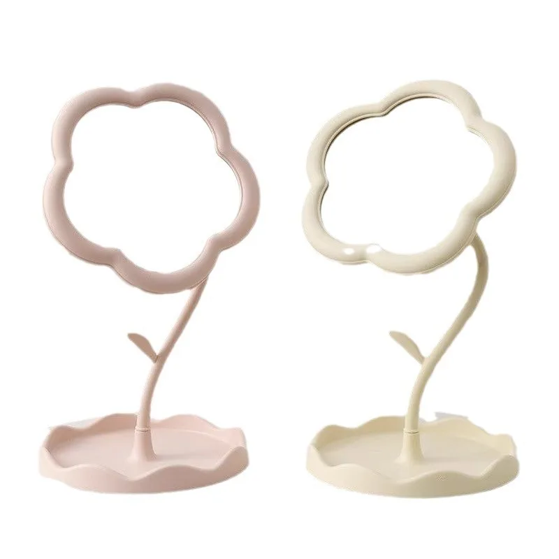Flower Mirror Dormitory Bedroom Desktop High Beauty Storage Makeup Mirror Cute Rotating Creative Suitable for Giving To Friends