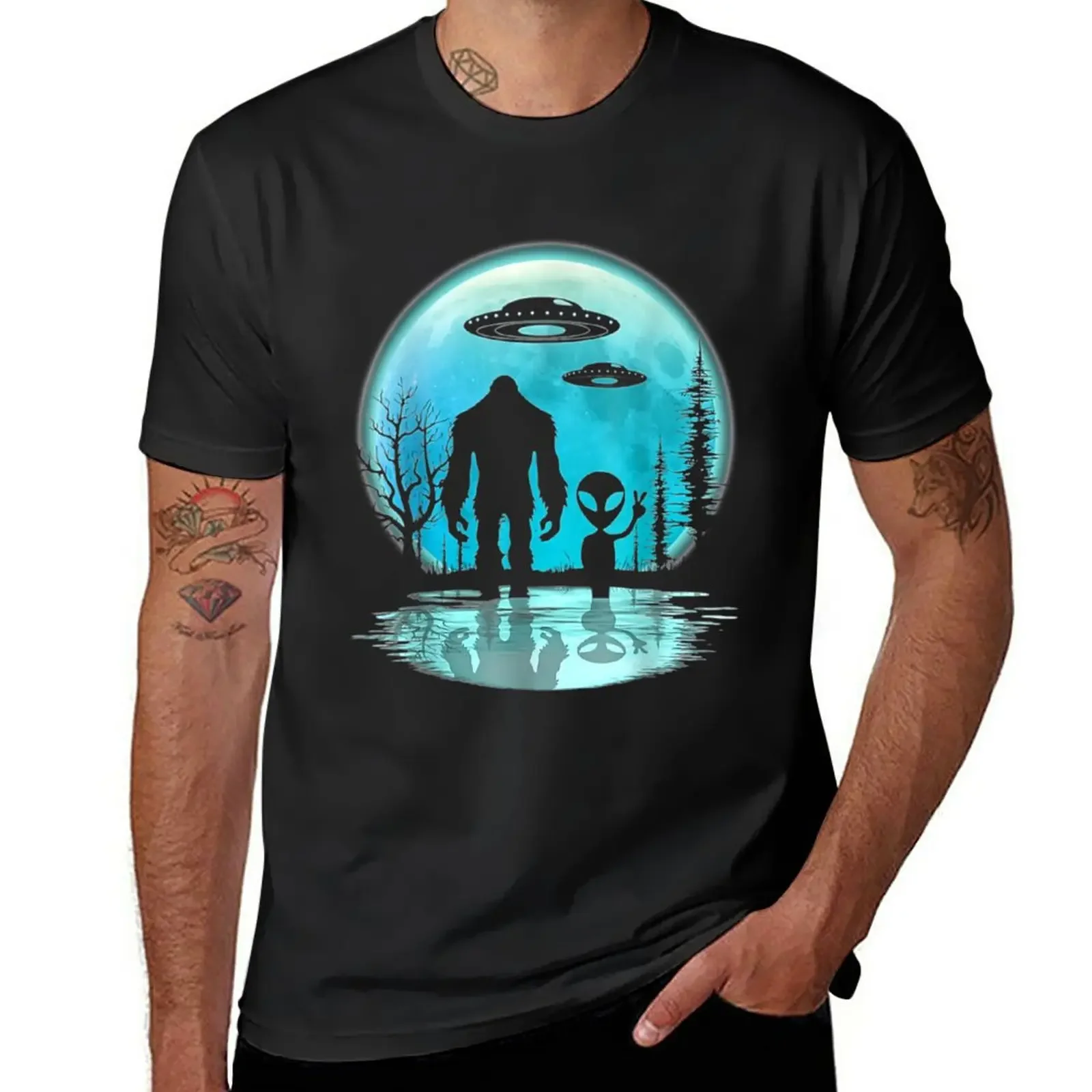 

Alien And Bigfoot T-Shirt summer clothes funnys mens big and tall t shirts