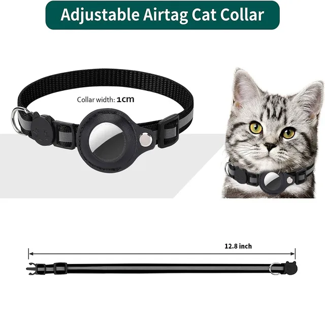 Cat AirTag Holder Collar Breakaway Reflective Strips Adjustable Kitten Collar Waterproof Cat Bell Collar Pet Air Tag Case 5