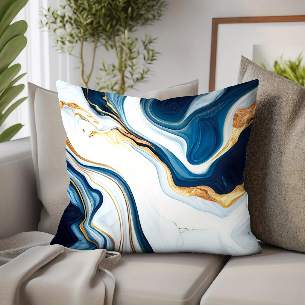 Description Picture 2 of item1pc Marble Textured Throw Pillowcase, Bedding Throw Pillow Cover ForLiving Room Bedroom Sofa, No Pillow Insert, 17.71*17.71in