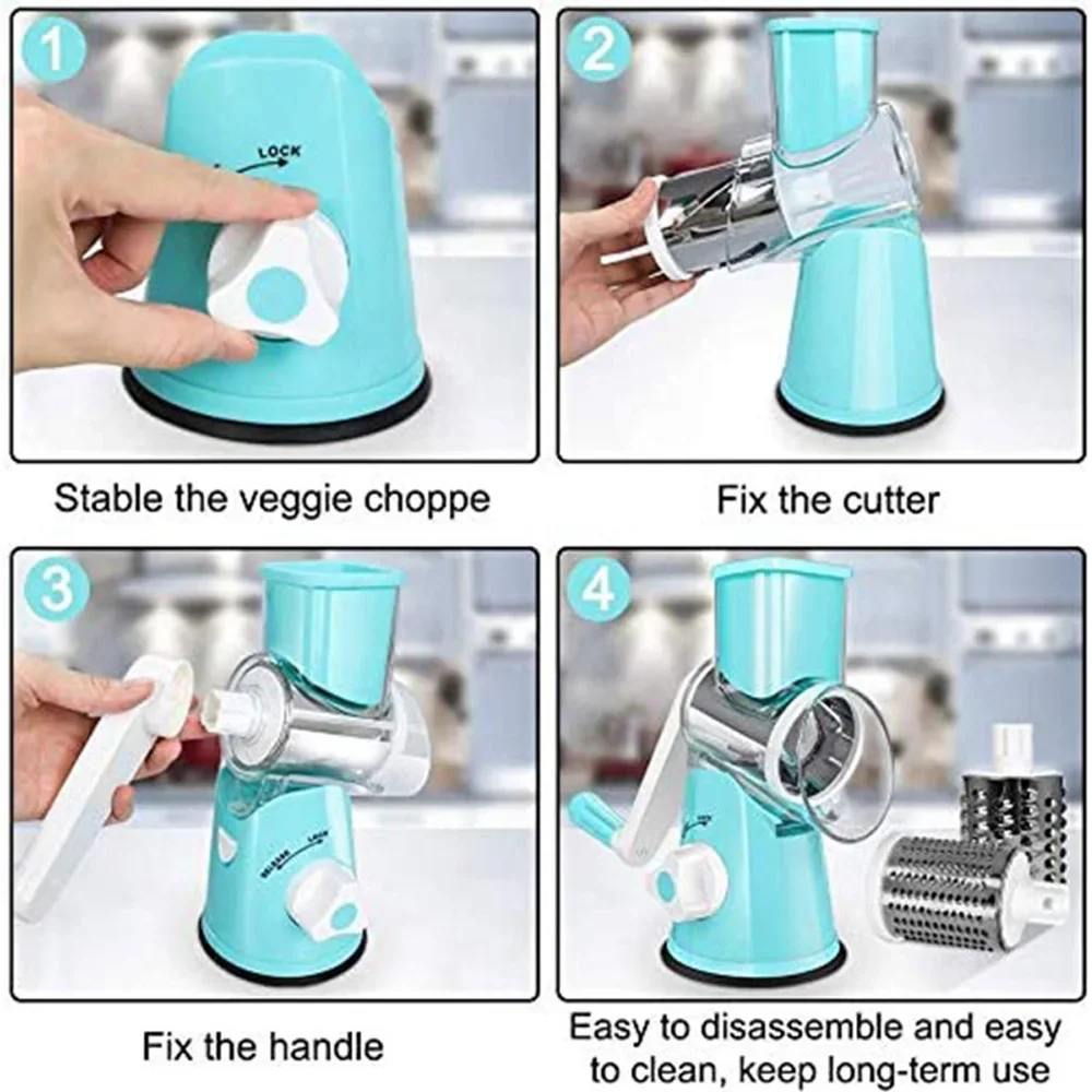 3 in 1 Manual Rotary Cheese Grater With Handle, Kitchen Vegetable Slicer,  Kitchen Chopper, Grinder, Rotary Slicer for Easy Clean - AliExpress