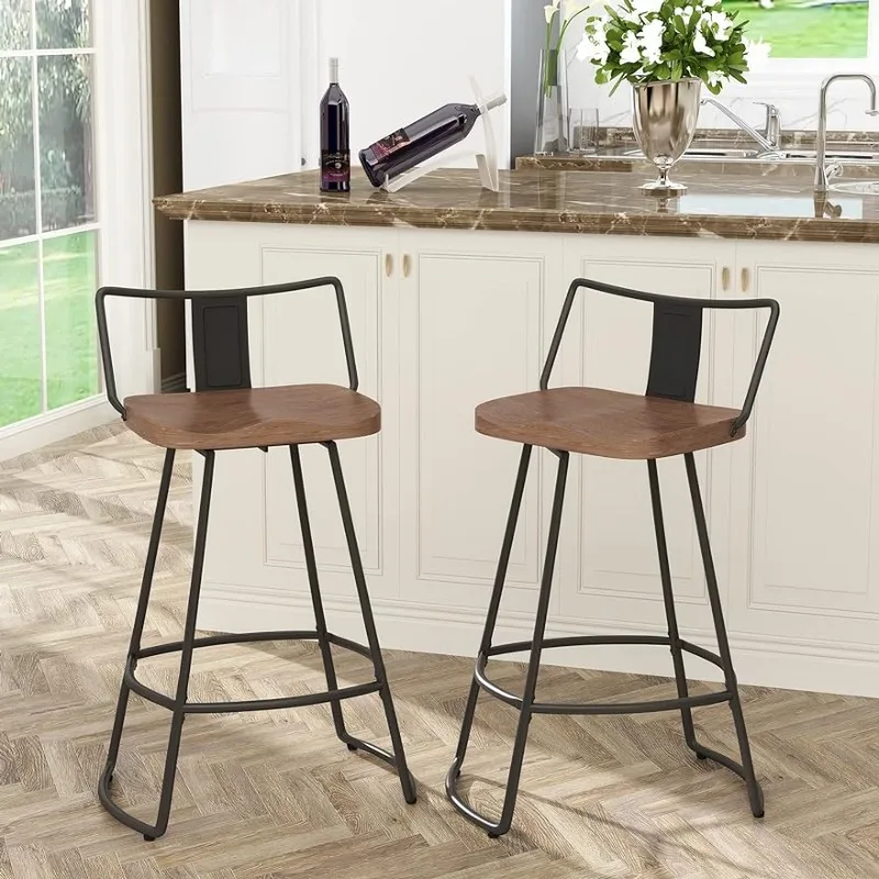 

Swivel Bar Stools with Backs Set of 2 Metal Counter Height Stools with Wooden Seat Industrial Bar Chairs Matte