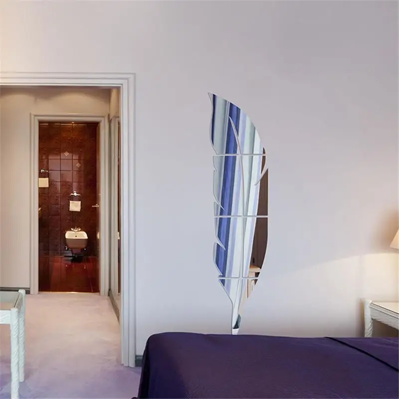 Adesivo Specchio 3D A Forma Di Piuma Per Parete | Acrilico | Decorazione Moderna Fai-Da-Te - Foto 8
