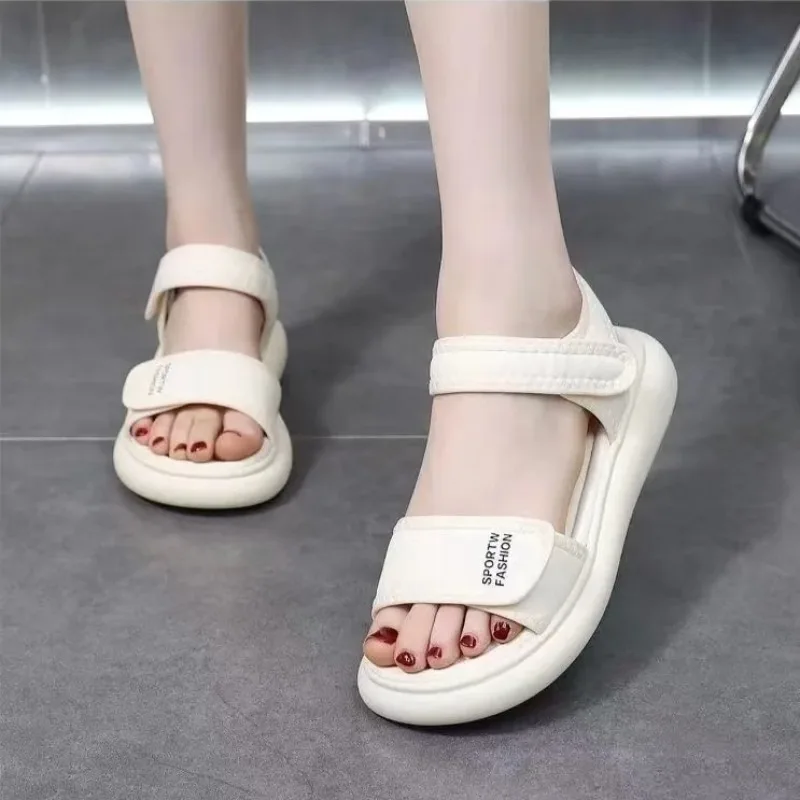 New Summer Fashion Chunky Sandals Women's Wedge Heels Slides PU Leather Casual Ladies Beach Thick Bottom Flip Flops