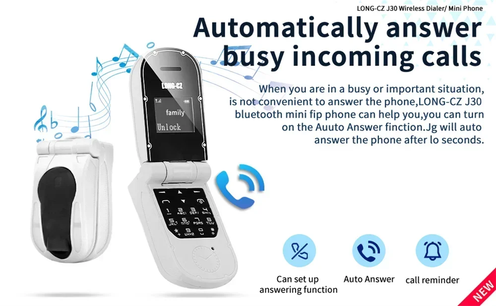 UNIWA J30 2G Mini Flip Phone with Push Button Wireless Bluetooth Dialer Multi-function FM Magic Voice Handsfree Earphone