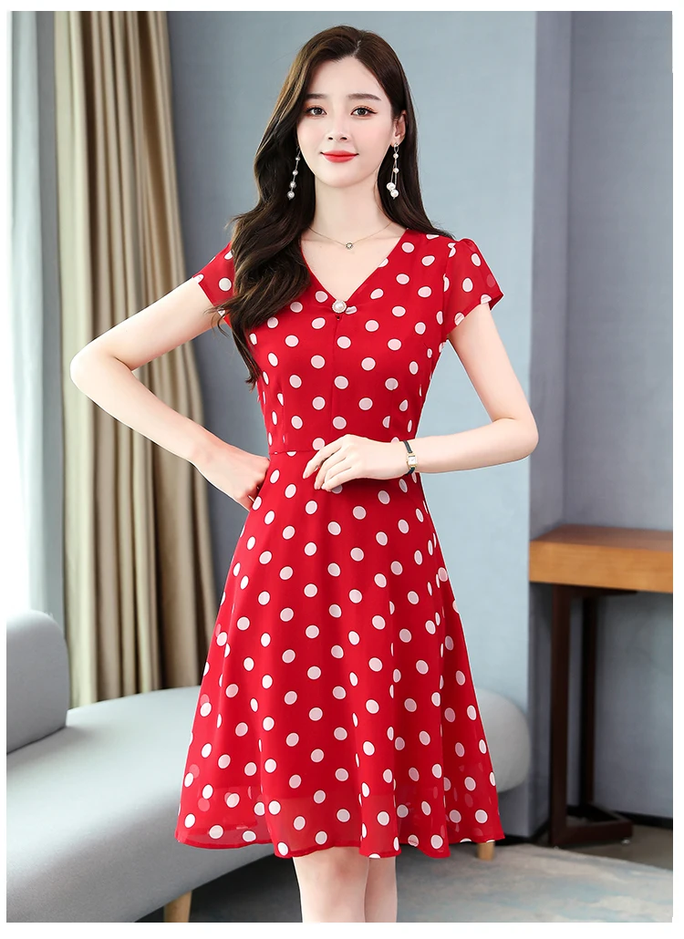 Mini Polka Dot Dress Short Dresses Women 2022 Summer Dresses Woman Casual Chiffon Sexy Black Red Floral V-neck Plus Size L-5XL lulus dresses