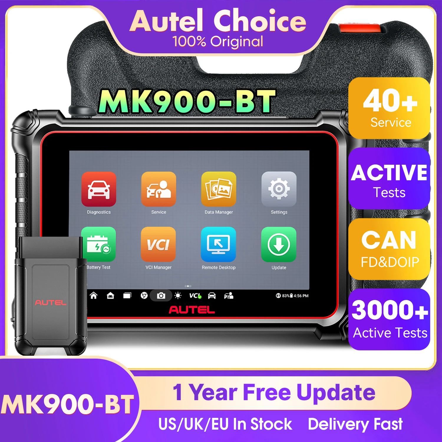 Autel MaxiCOM MK900BT MK900-BT herramienta de diagnóstico bidireccional CAN FD/ DOIP Auto Car OBD2 escáner actualizado de MK900 MK808BT Pro