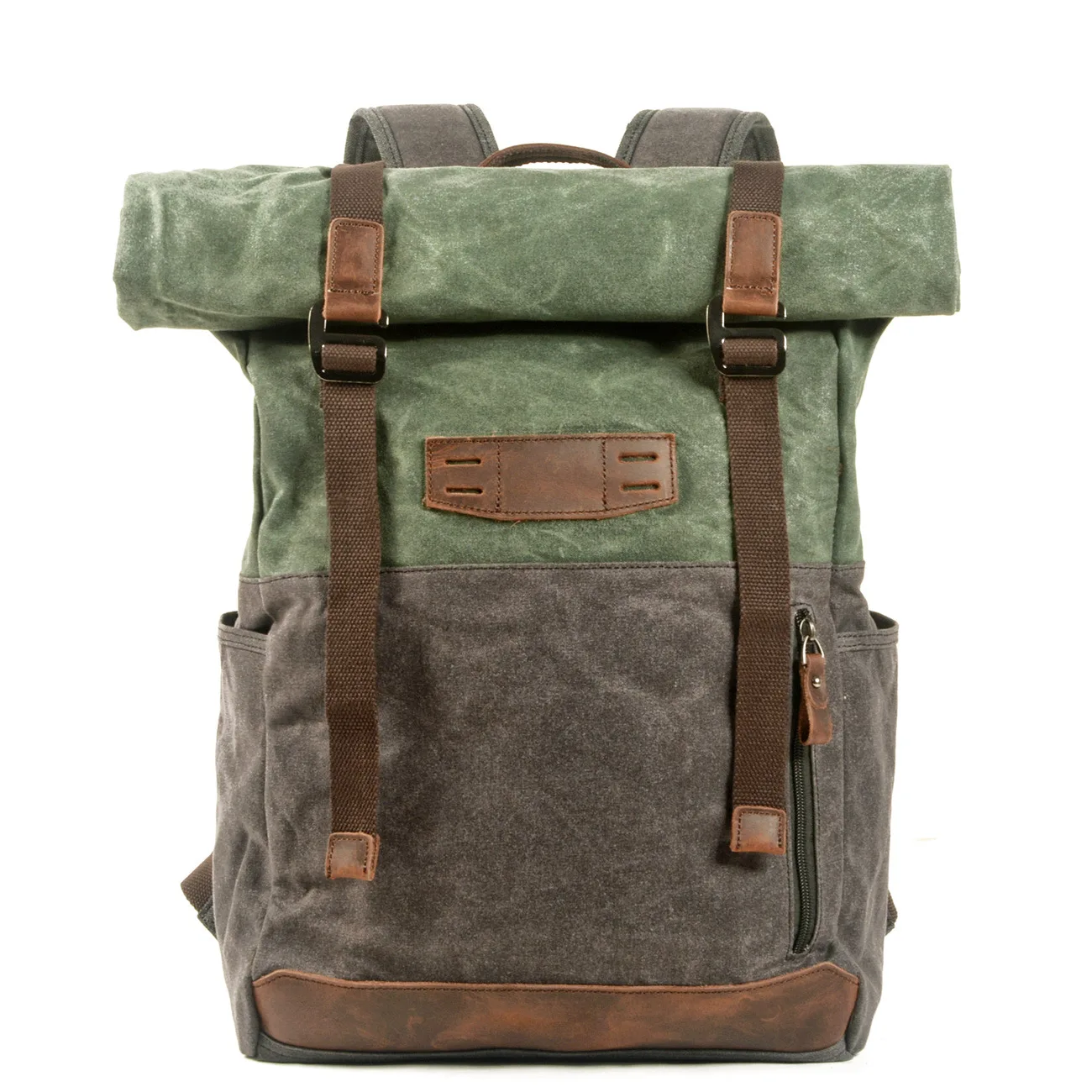 Europe and the United States retro canvas bag oil wax canvas contrast backpack outdoor hiking hiking backpack student schoolbag