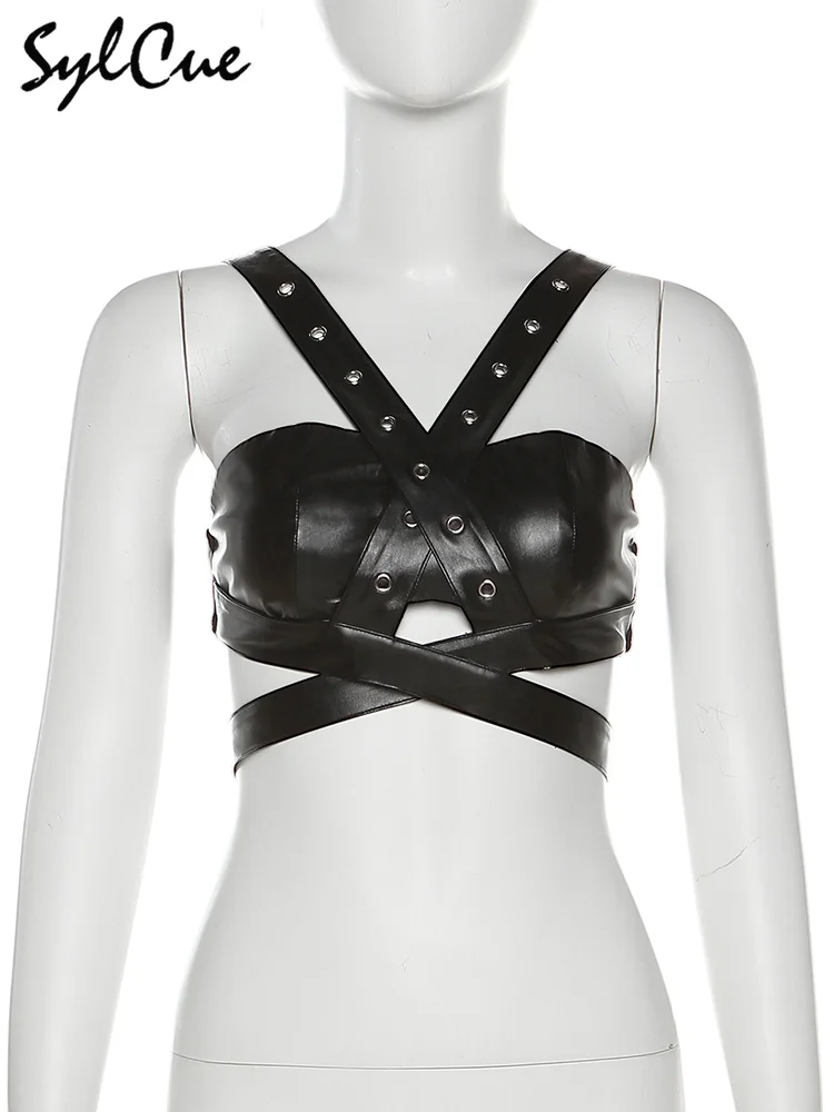 Nibber Schwarz Geheimnisvoll Sexy Enge Heiße High Street Kreuz Retro Matte Trendy Mode Kühlen Sommer Neue frauen Kreuz Halter weste – Detail 8