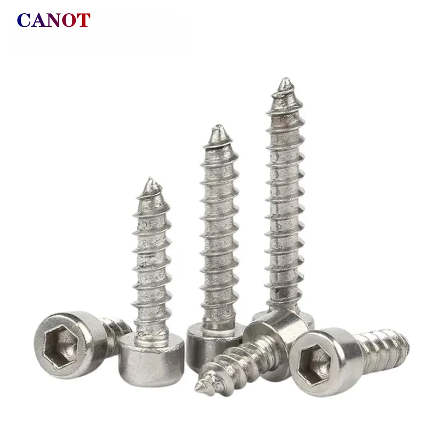 M2 M3 M3.5 M4 M5 M6 Hex Hexagon Socket Cap Head Self Tapping Screw 8.8 Grade Black/Nickel Zinc Allen Head Furniture Wood Screw