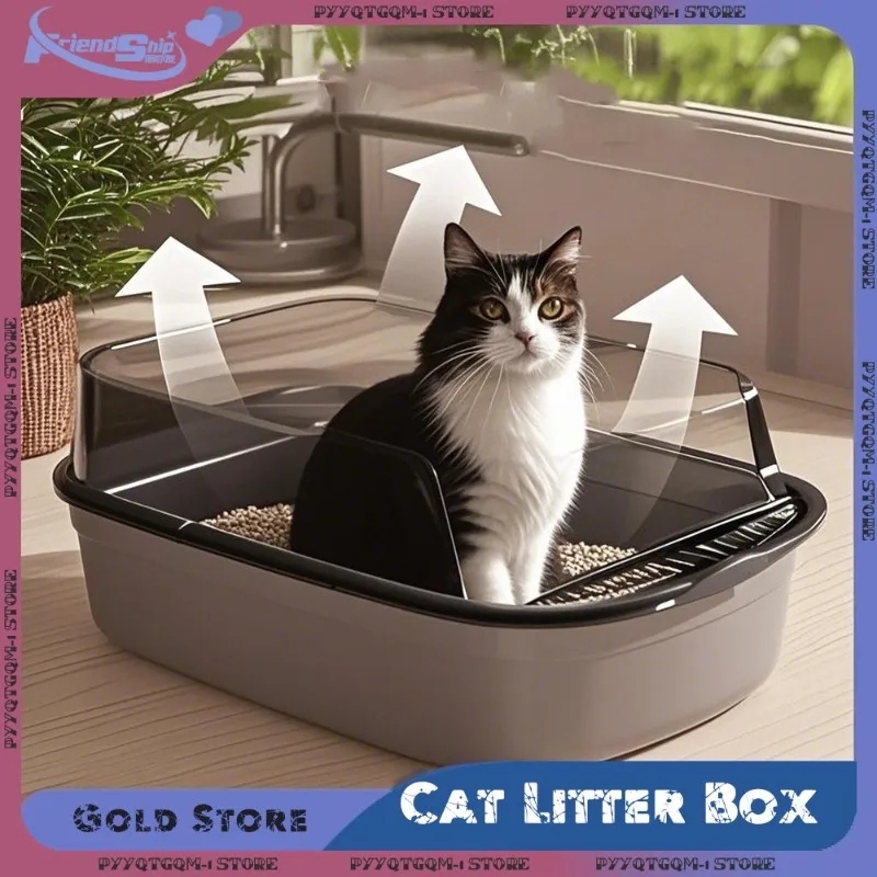 & High fence semi-enclosed litter box Cat toilet with litter shovel pet supplies with Litter Scoop