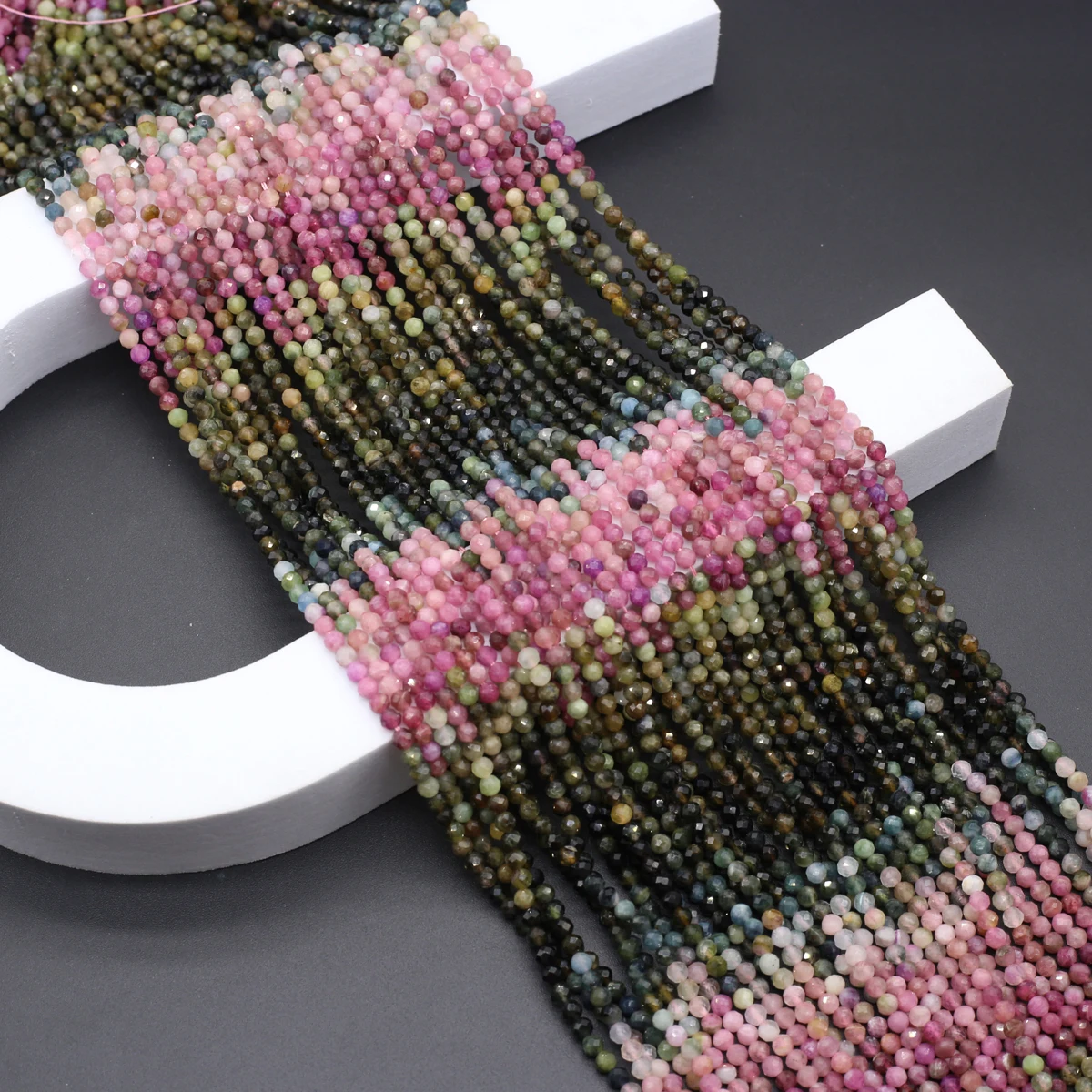 Perles De Tourmaline Naturelle à Facettes - Rondelle 3 Mm - Multicolore - Lot De +25 Perles (13 Pouces) - Neuf