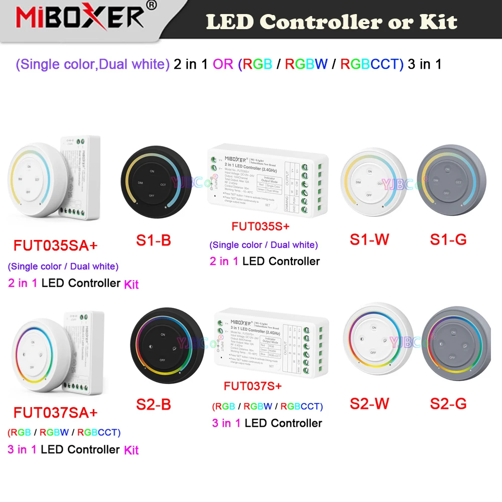 

Miboxer (Single color/CCT) 2 in 1 Sunrise Remote Rainbow 2.4G Switch dimmer (RGB/RGBW/RGBCCT) 3 in 1 LED Strip Light Controller