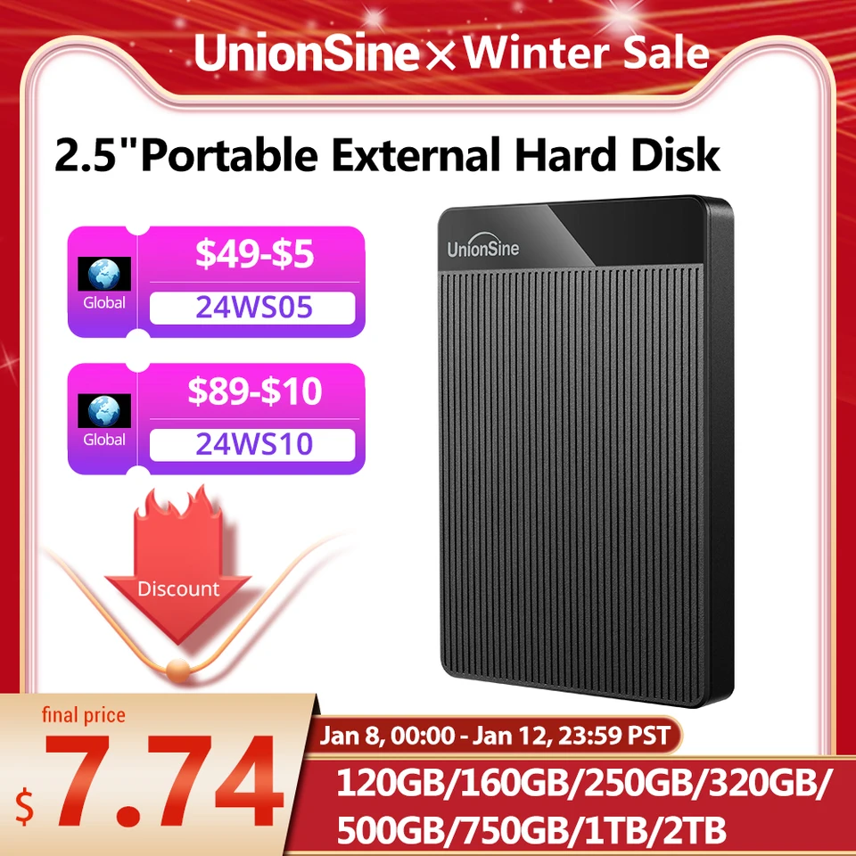 UnionSine-Disque dur externe HDD portable USB 3.0, 2.5 , 320 Go, 500 Go,  750 Go, 1 To, compatible avec PC,Mac, ordinateur de bureau, MacPle, TV