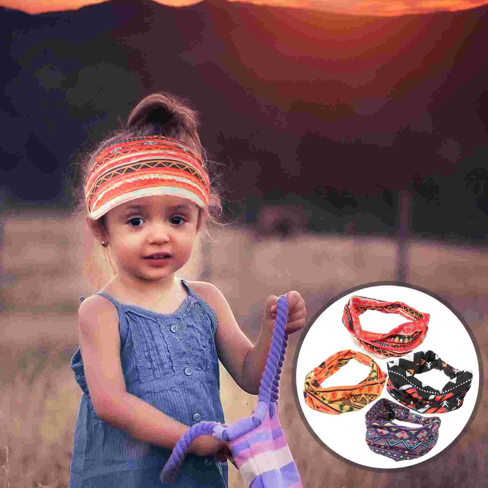 

4 Pcs Retro Series Women's Headband African Print Pattern Wide Edge Elastic Knotted Sports Yoga Headbands for Sweat Thin Hair