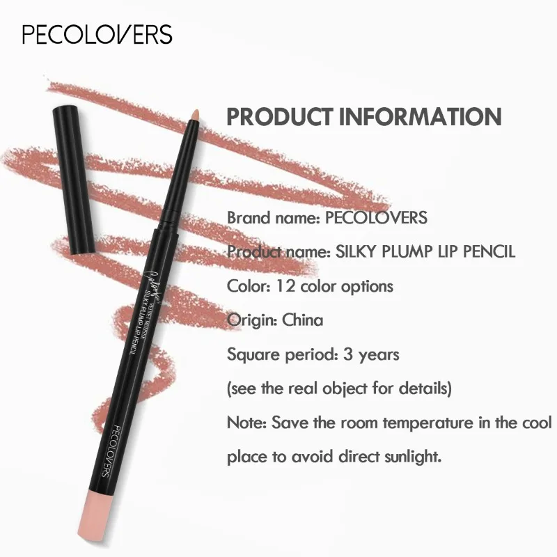 Waterdichte Matte Lipliner Potlood Rode Contour Tint Lippenstift Langdurige Anti-Stick Cup Hydraterende Lippen Make-Up 12 Kleuren