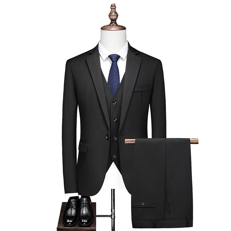M-6XL High Quality Men (suit + Vest + Trousers) 3/2-piece Groomsman Suit Smart Casual Four Seasons Polyester Single Breasted