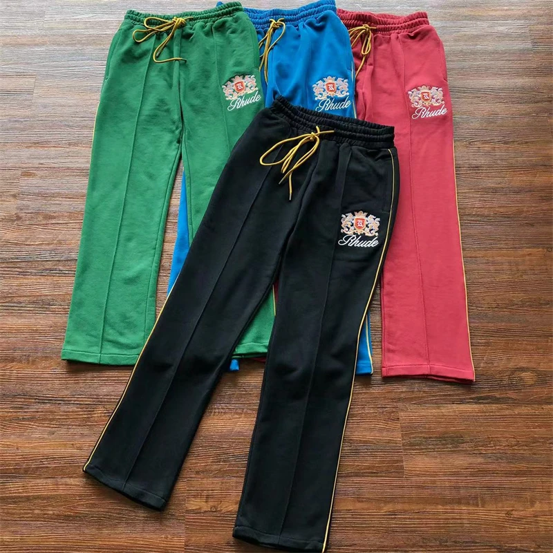 

2023ss Embroidered Badge Rhude Logo Sweatpants Men Women Best Quality Drawstring Casual Pants