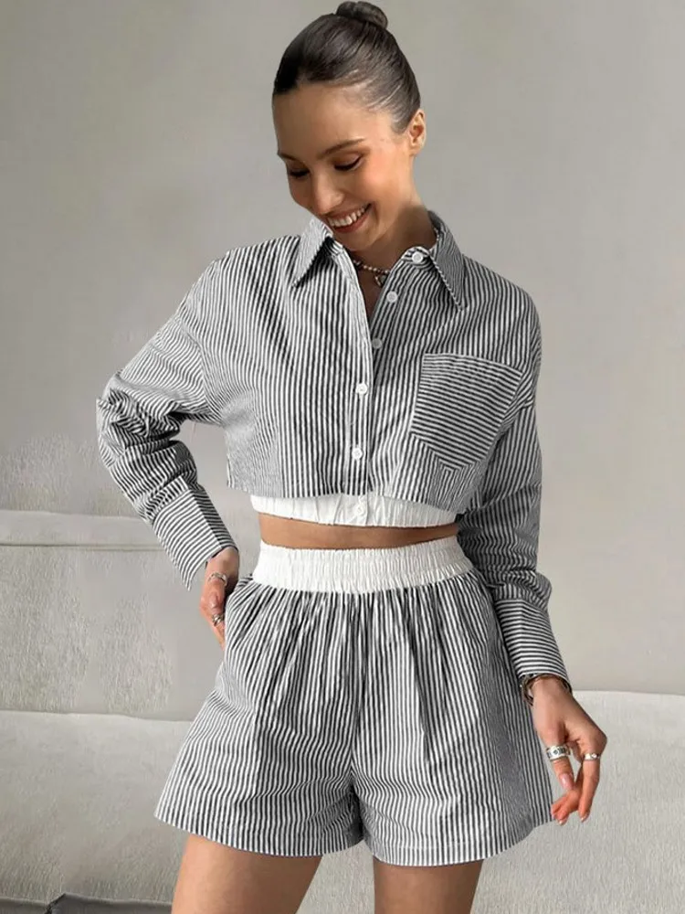 Rayas 2024 Short Rayado Blanco Y Negro Conjunto De Piezas A Juego