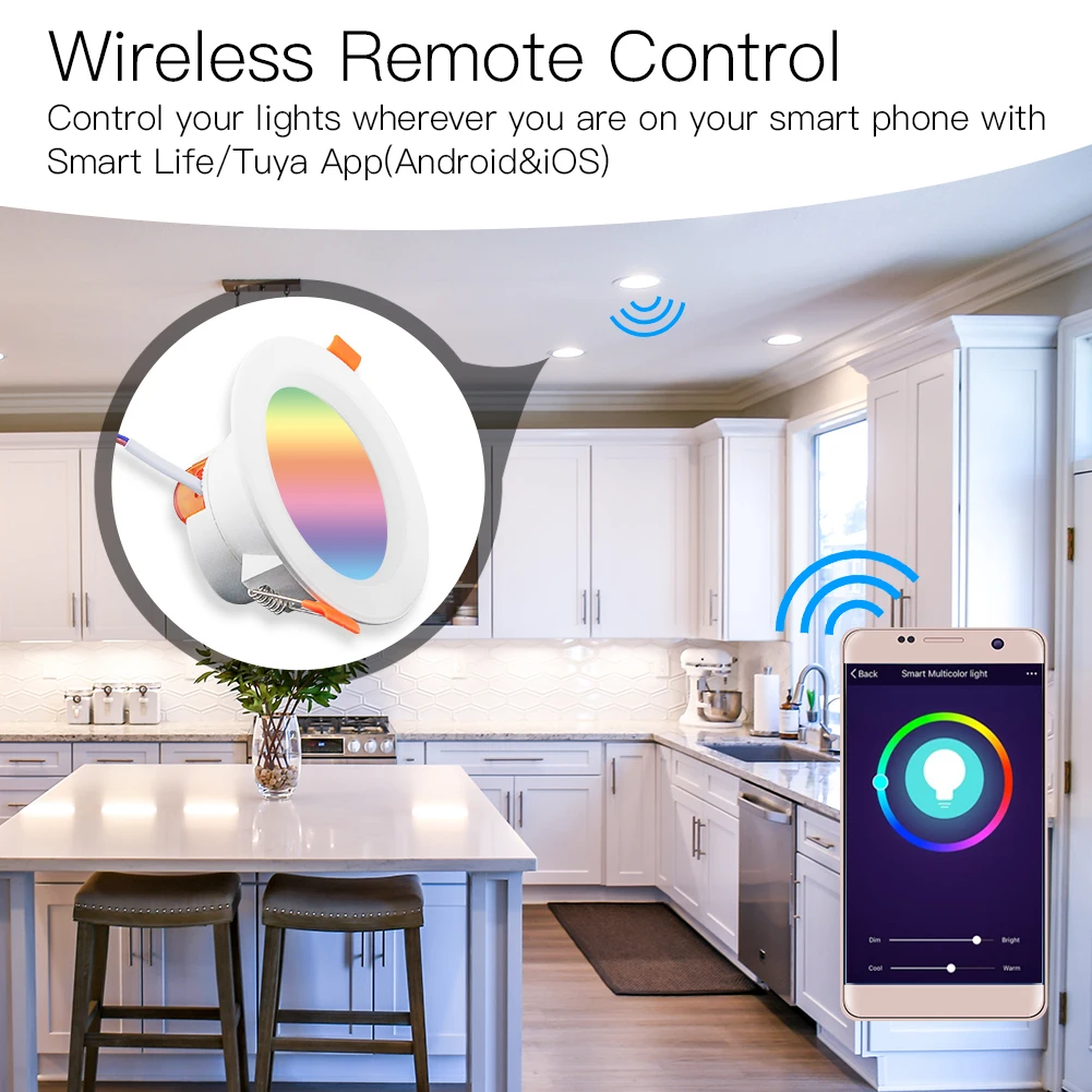 Moes WiFi Smart LED Downlight Dimming Round Spot Light 7W RGB Color Changing 2700K-6500K Warm Cool light Alexa Google Home