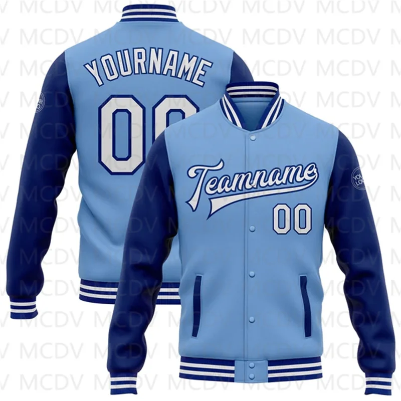 Custom Light Blue Teal-Black Bomber Full-Snap Varsity Letterman Two Tone Jacket