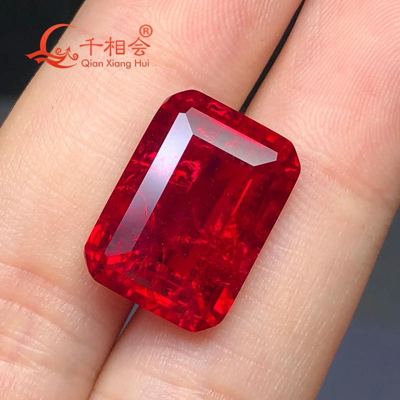 rectangle  Octagon shape emerald cut red color lab created ruby including minor cracks and inclusions loose gem stone with GRC