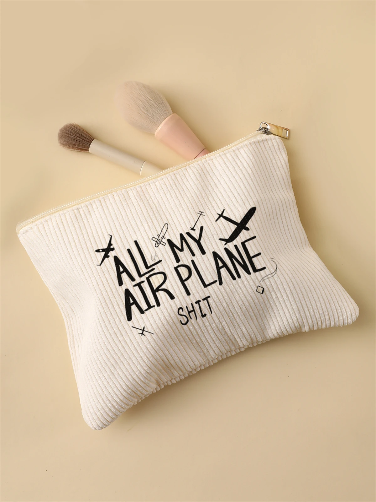 Women's Corduroy Travel Cosmetic Bag Portable Large Capacity Makeup Storage Organizer Zipper Clutch Purse Make up Bag