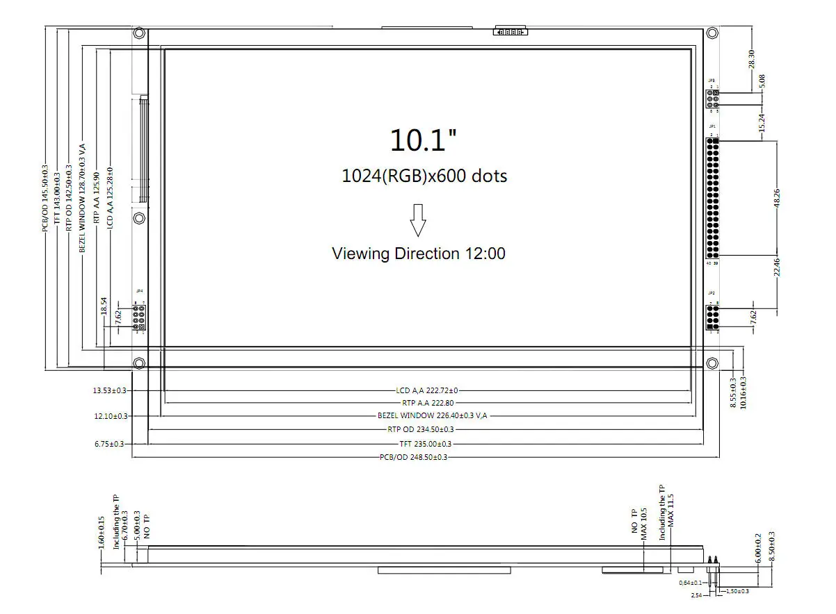 Serial SPI I2C 10.1"TFT LCD Module Dislay w/RA8876 OPTL Touch Panel