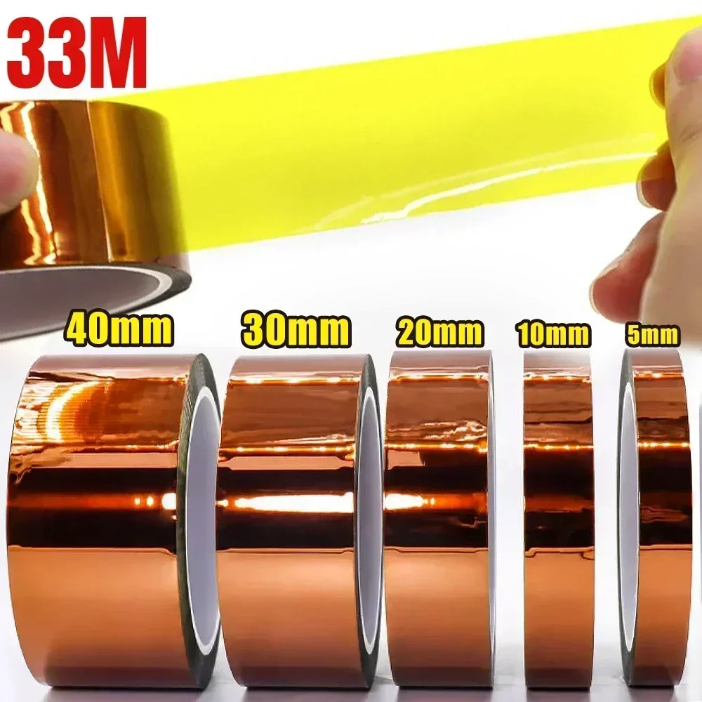 Kapton Tape 33 Metri Nastro Kapton In Poliammide – Resistente Al Calore Fino A 220°C, Largo Da 5 A 100 Mm, Lungo 33 Metri Nastro Adesivo Silicone