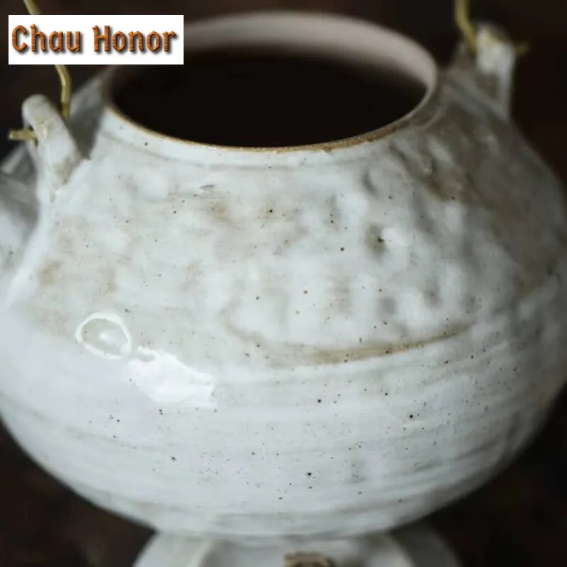 130ml Hand Made Rough Lifting Beam Teapot Zen Powder Yin Pot Tea Soaking Hammer Kettle with Infuser Kung Fu Tea Ceremony Craft