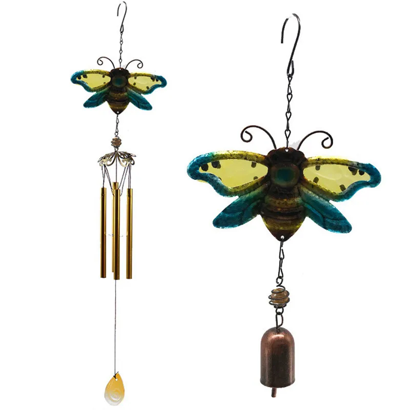 

1PC Creative Bee Wind Chimes Iron Crafts Glass Painted Metal Tube Ornaments Wall Hanging Decorations For Home
