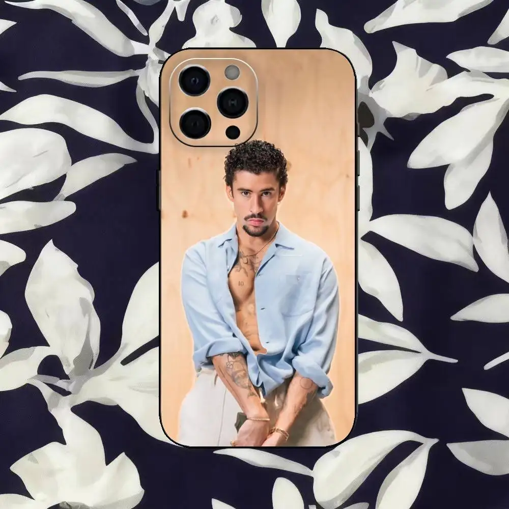 Sleek Black Silicone Soft Phone Case - B-Bad B-Bunny Design