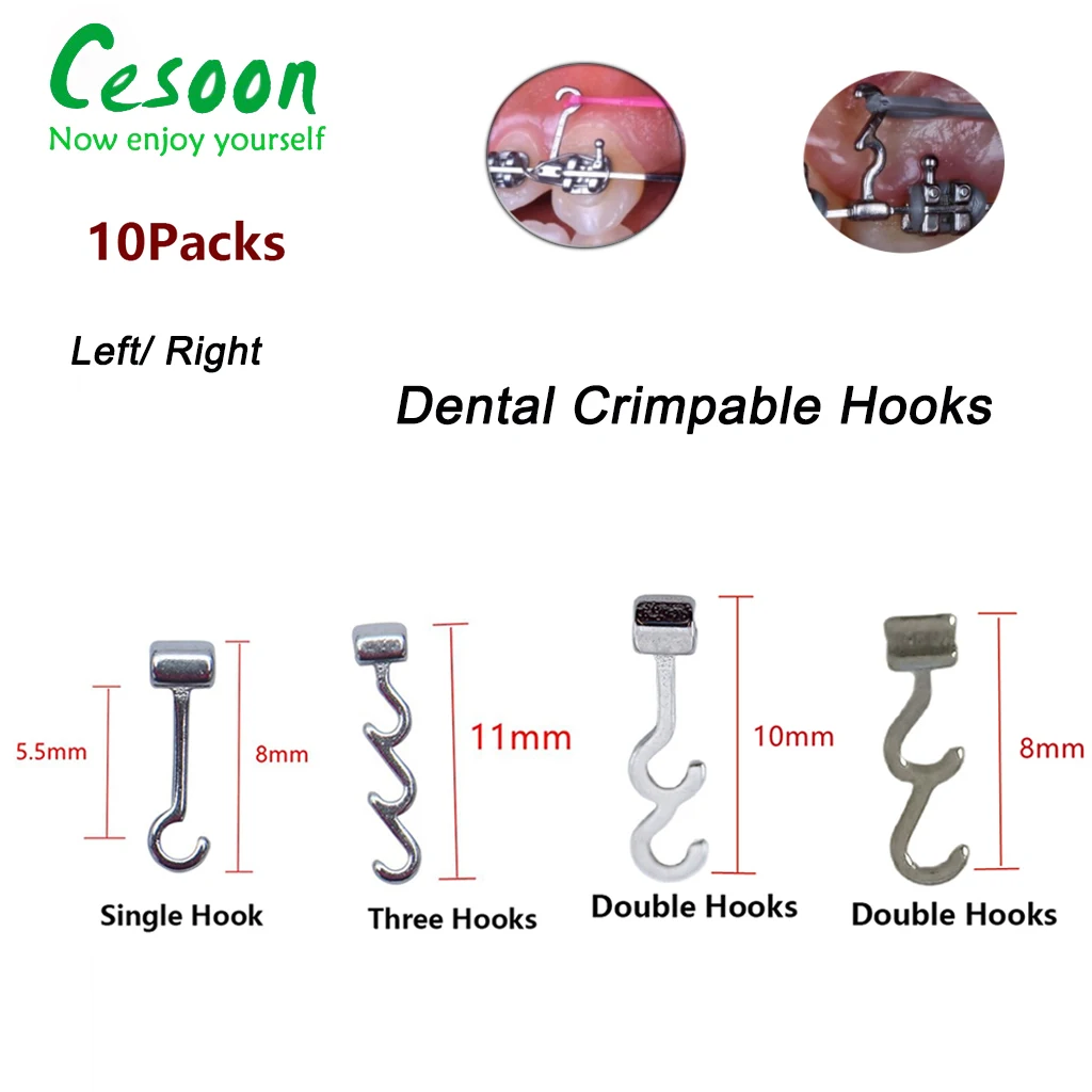 

10Packs Orthodontic Composite Crimpable Hook Long Curved Fixed Arch Wires Left/Right Multi-Function Dentist Brackets Accessories