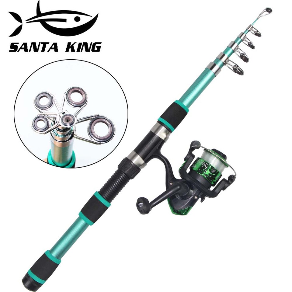 SantaKing Spinning Fishing Rod and Reel Combo1.8M 2.1M Telescopic Rod with 5.2:1 3BB Fishign Reel Max Drag 5kg Fishing Kit