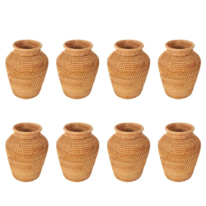 

8X Rattan Woven Vase Art Vase Fashion Tabletop Decoration Plants Flower Pot Faddish Home Gardening Supplies Flower