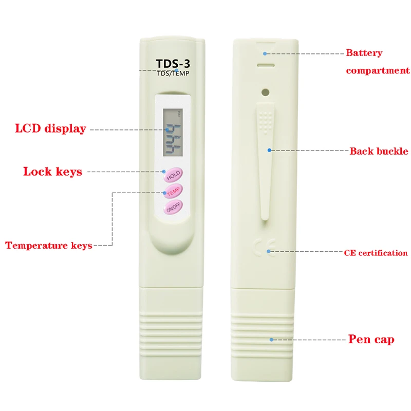 Handheld TDS Digital Water Tester Water Test Pen Quality Analysis Meter Purity Check 0-9999 Ppm Measurement
